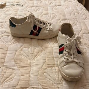Gucci White Sneakers with Red and Green Accents